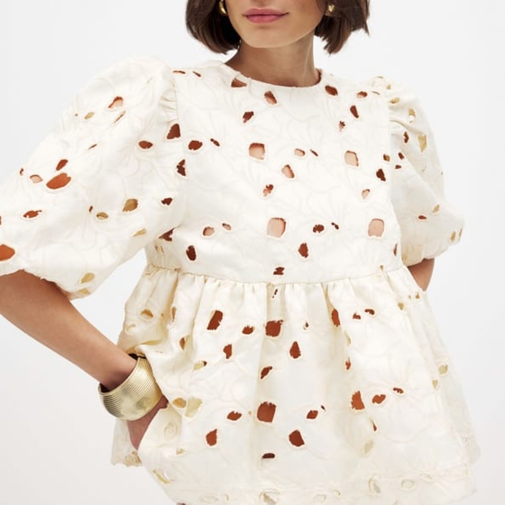 NA-KD -Buttermilk Yellow -Peplum Puff Sleeve Top -Size 4